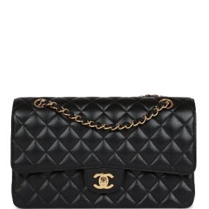 CC Medium Classic Double Flap Bag Black Caviar Gold Hardware